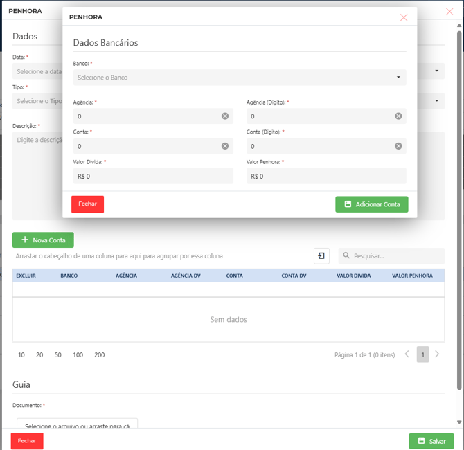 cadastro penhora dados conta