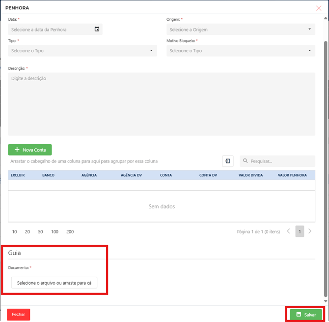 cadastro penhora guia