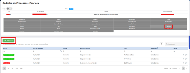 ficha processo cadastro penhora