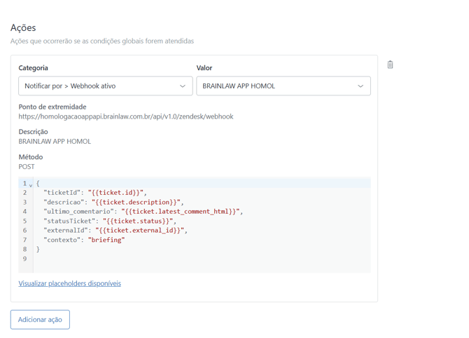 condições e ações