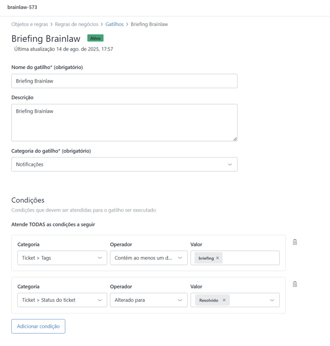 configurações gatilho